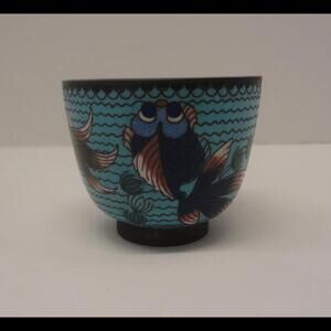 Small Vintage Japanese Cloisonne Koi Fish Bowl